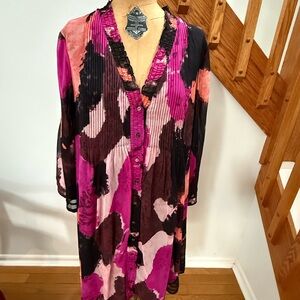 Diane Von Furstenberg Pink and Black Button-Down Dress
